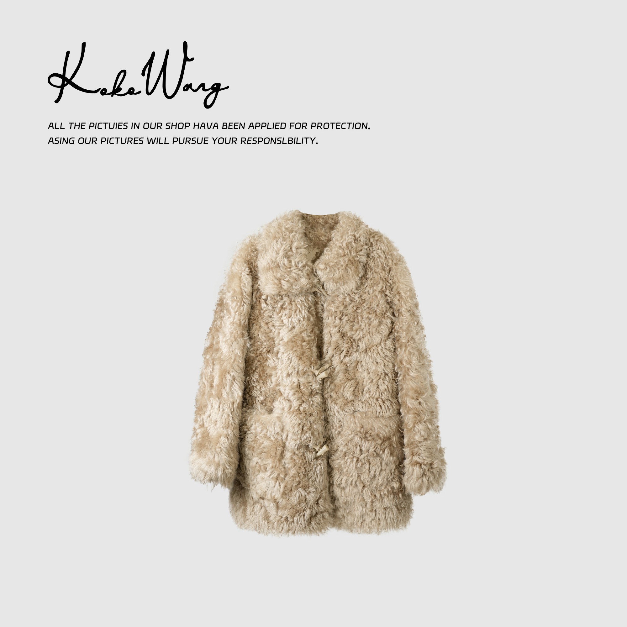 KOKO WANG秋冬时尚轻奢皮毛一体立领休闲百搭外套304624I15W41