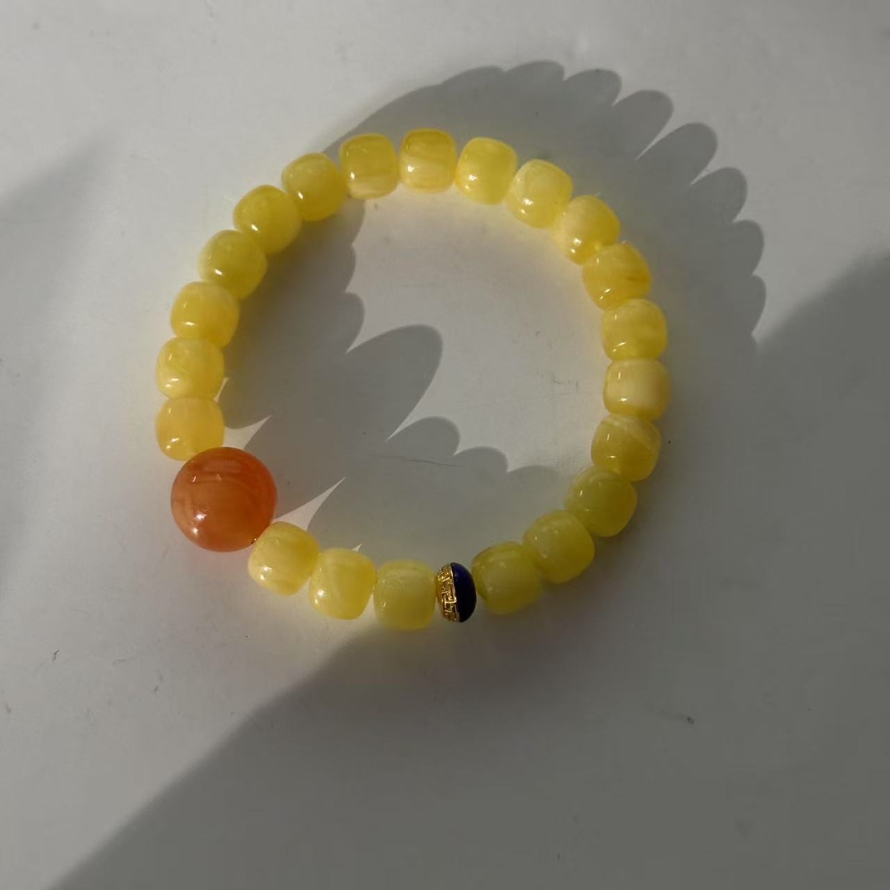 天然蜜蜡单圈手串约9mm简约设计18k金配饰—多样性发其一