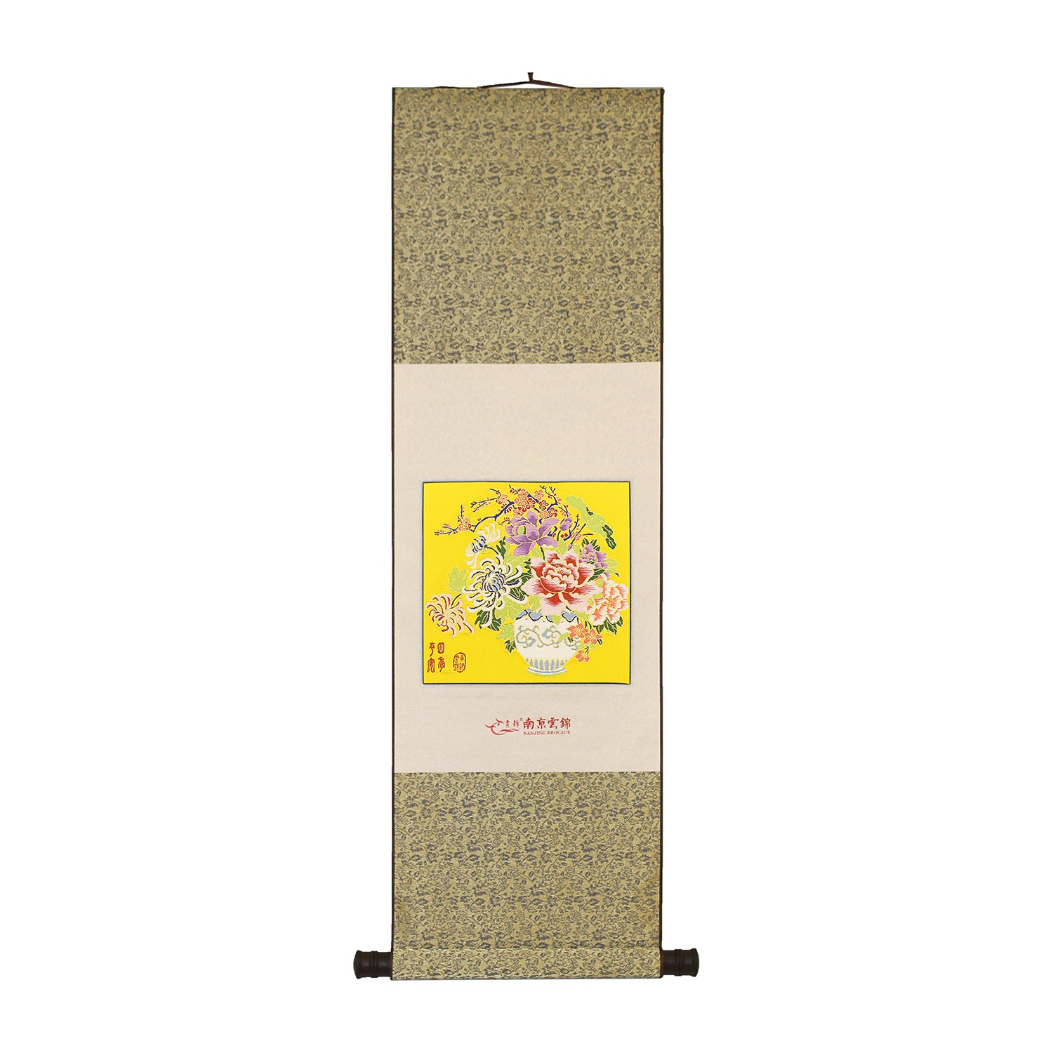 四季平安黄丝底三则卷轴023019仿古装饰品