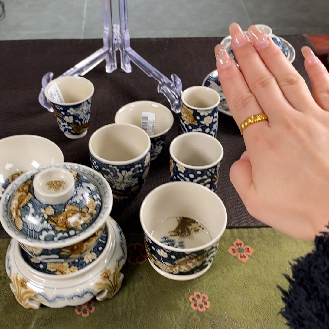 喵*套装一盖碗7杯一盖置