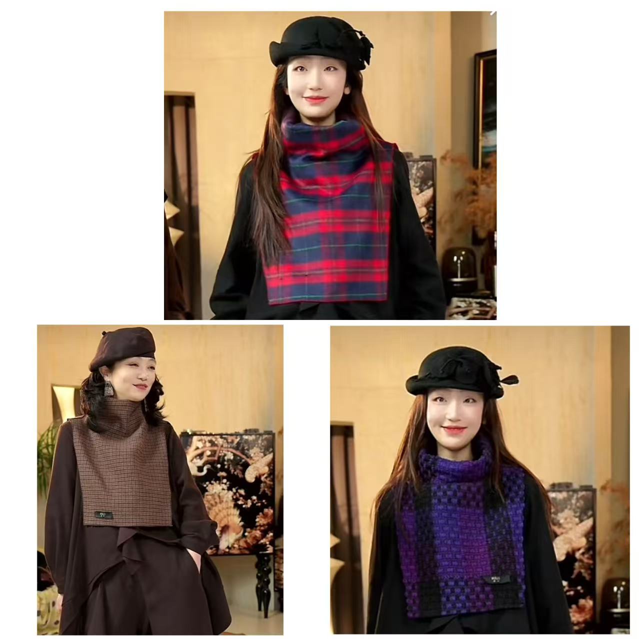 篱君2228秋冬新款女士披肩披肩小众设计感拼接百搭女士披肩