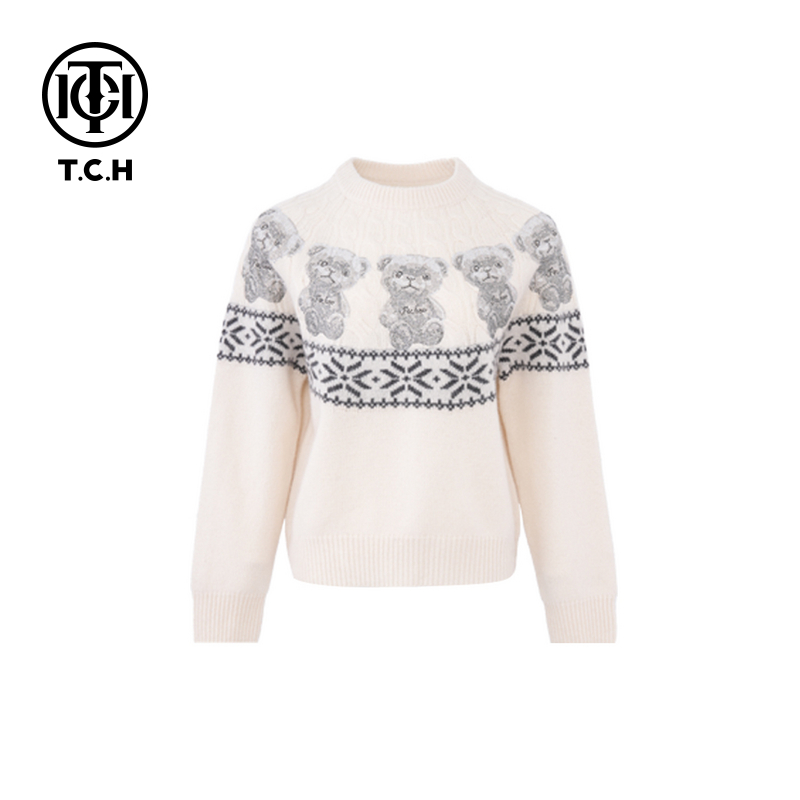 私服-TCH潮牌烫钻满打底衣服洋气衣服女小熊针织衫T72C09E5212