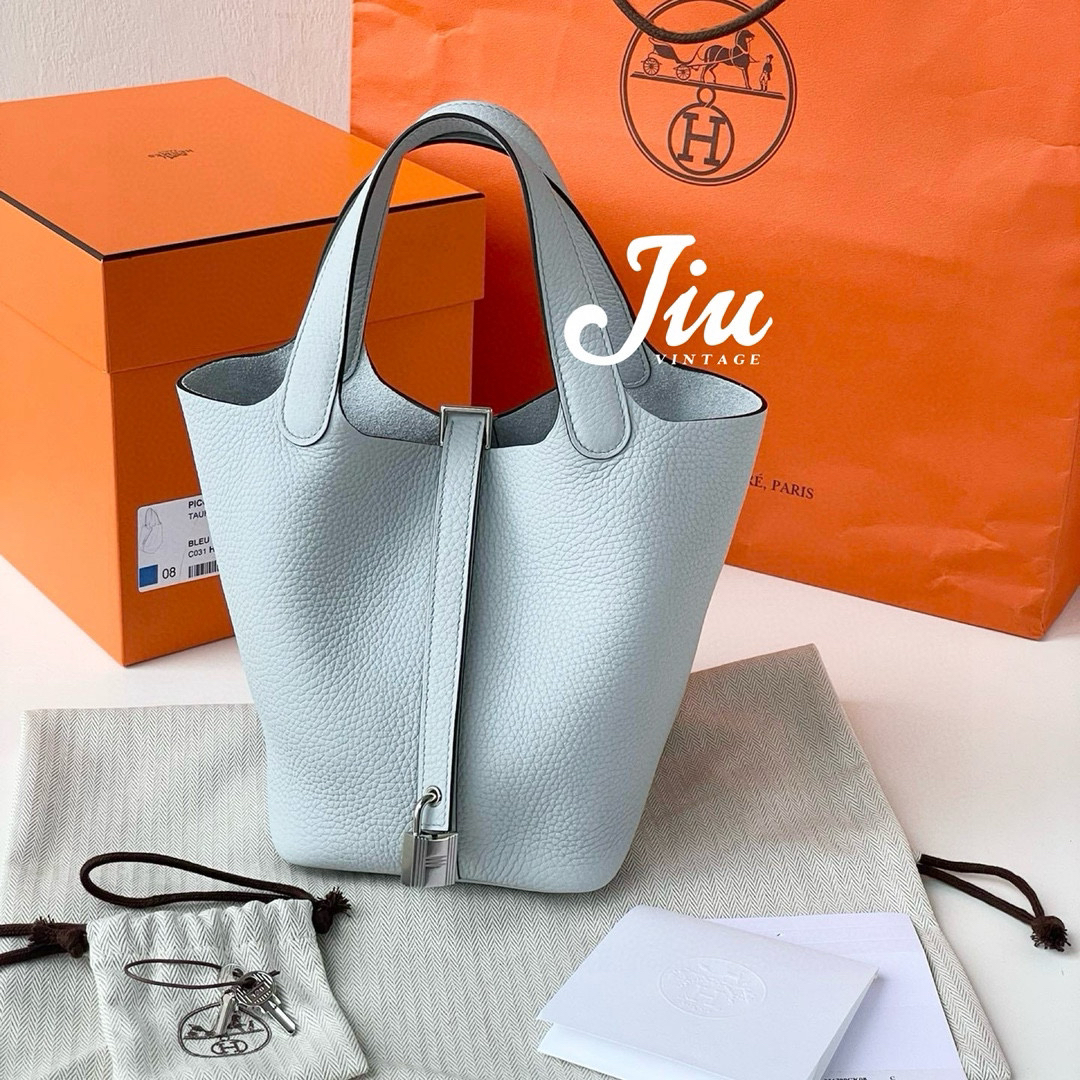 99新 Hermes/爱马仕 圣杯蓝银扣18菜篮子w刻闲置JM13-0257