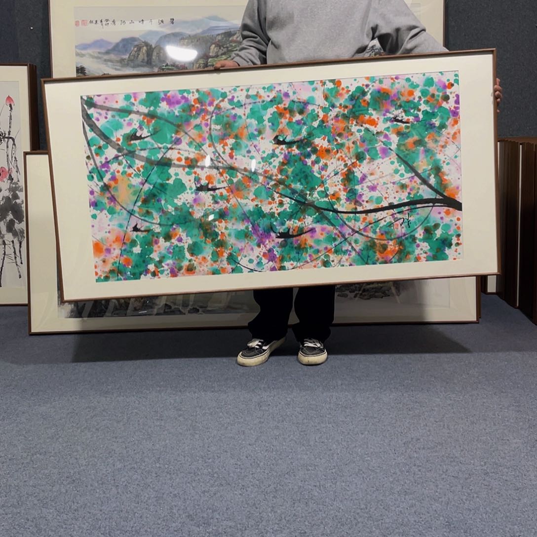 国画手绘作品带框