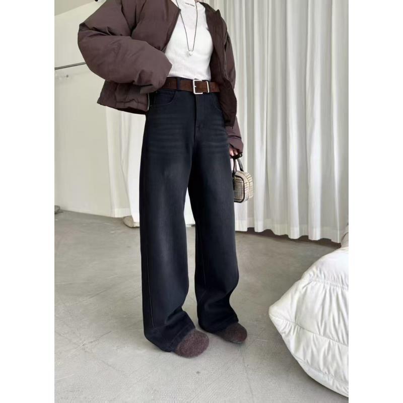 Huangxiaoqi Cowboy小个子梨形身材裤子加绒加厚保暖直筒裤8869-1