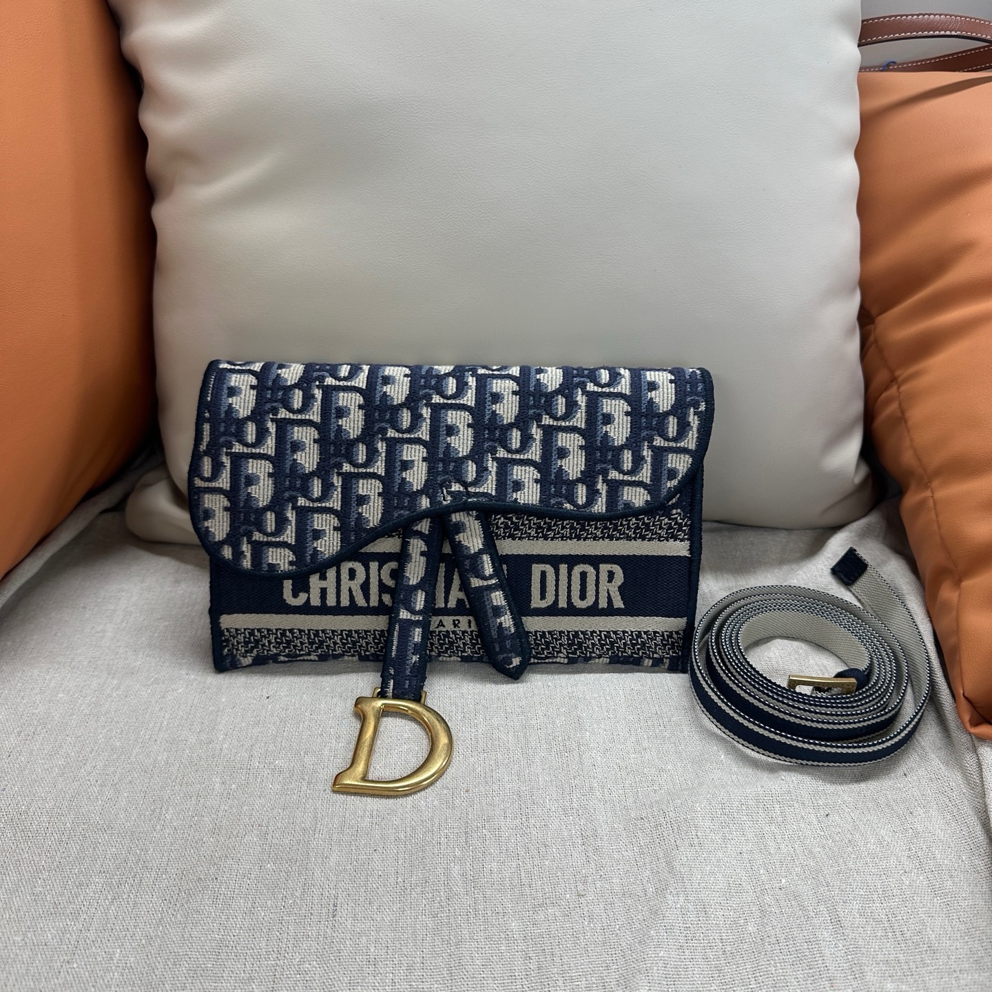 95新 DIOR/迪奥 saddle系列 老花 字母刺绣腰包 19年编码 
