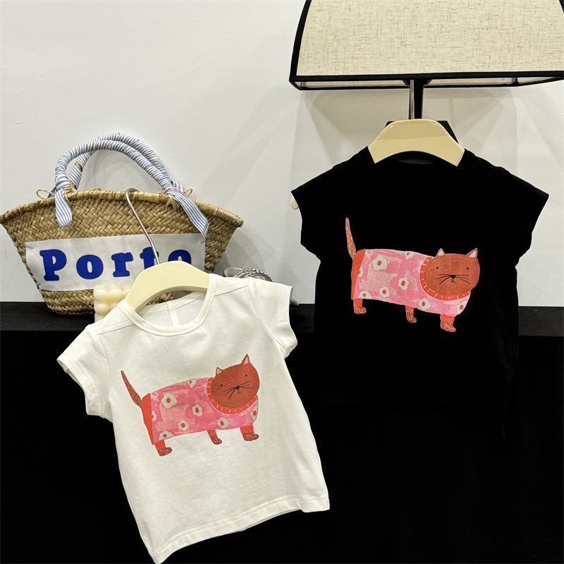 现货leomama【肥猫T】童装女童印花短袖t恤夏季中大童洋气时髦休闲T
