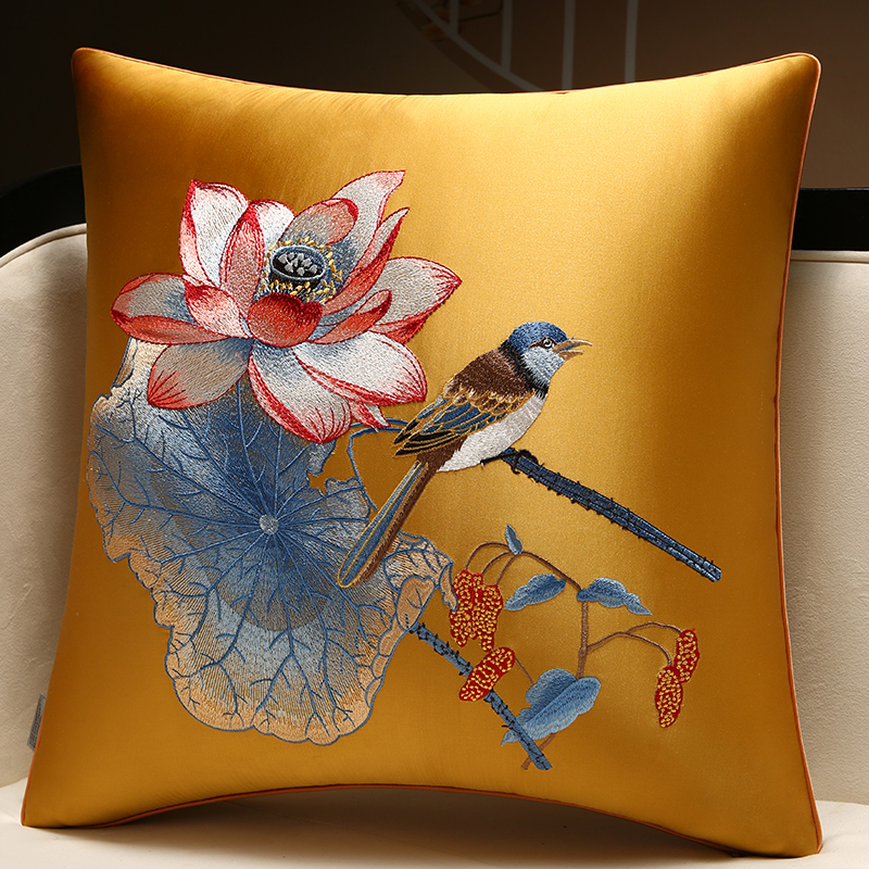 新中式刺绣款在水一方靠枕靠背垫腰枕抱枕复古中国风大尺寸靠垫