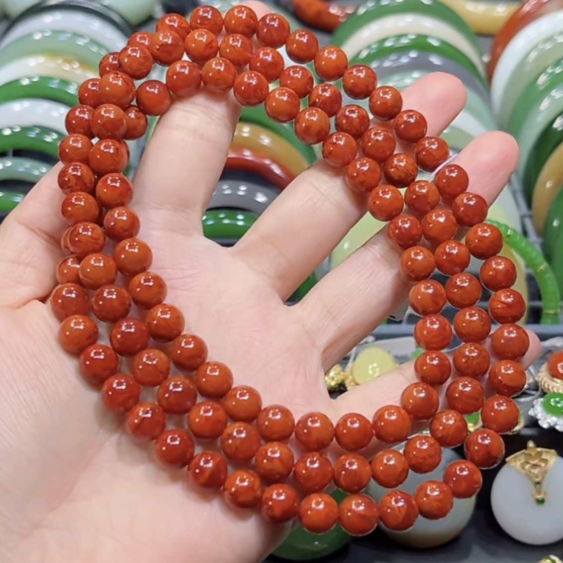收藏级！原矿无胶无裂！川料火焰纹南红项链多圈手串8mm