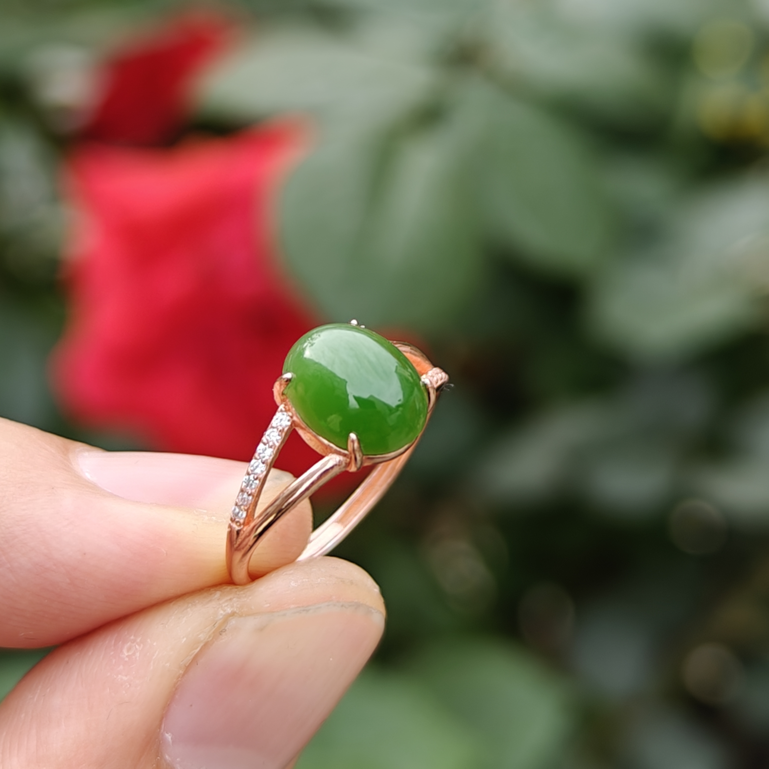 和田玉碧玉蛋面开口戒指s925银镶嵌时尚女款首饰