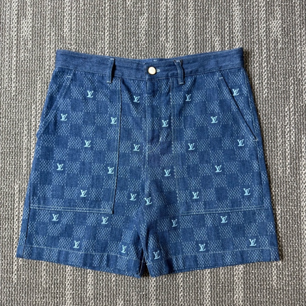 未使用 LouisVuitton/路易威登 SS24棋盘格牛仔短裤/32码/2697