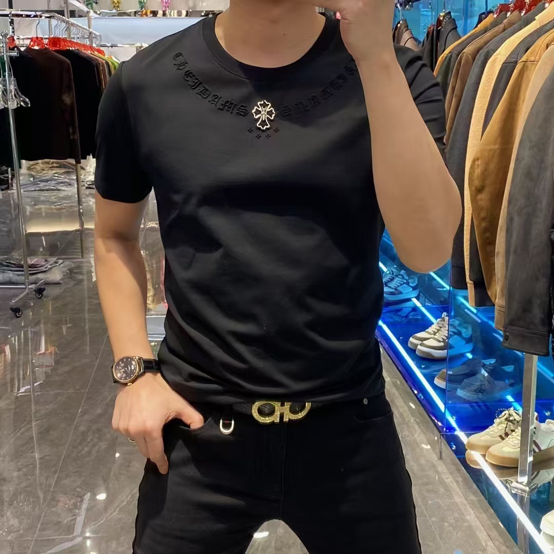 2025春夏修身潮流时尚帅气个性T恤夏季男士印花圆领休闲上衣半袖