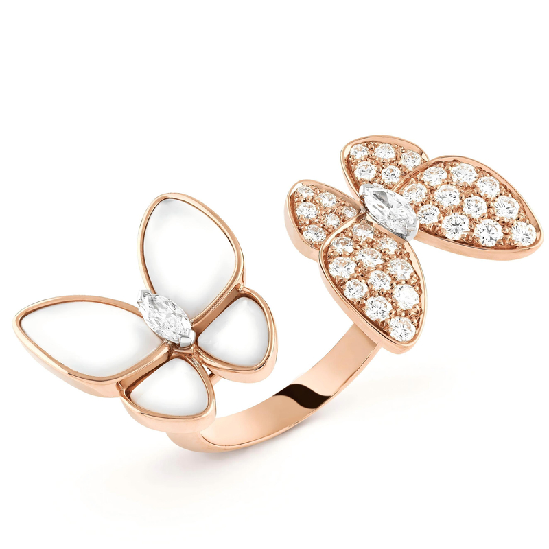 18K金钻石双蝴蝶戒指 CZ (定制品质48小时鉴赏期)