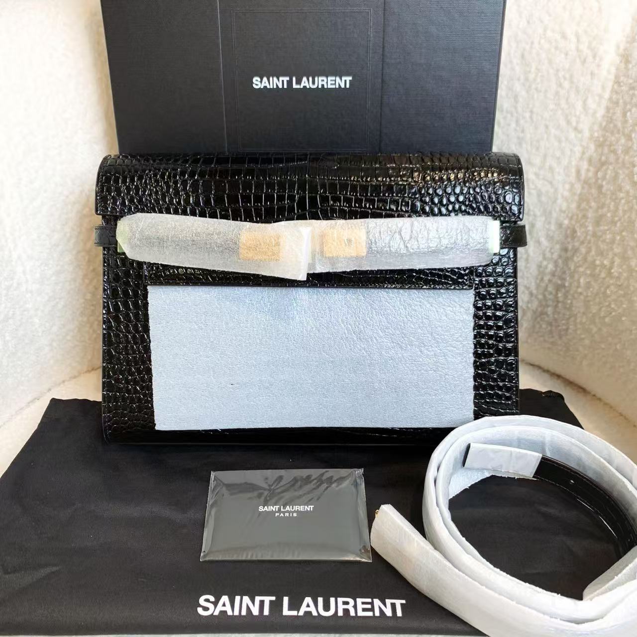 99新 YSL/圣罗兰 壹臻/黑金曼哈顿中号单肩包/ 77330211