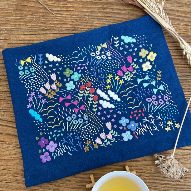 春季花园刺绣材料包欧绣材料包可做茶席茶垫刺绣包包