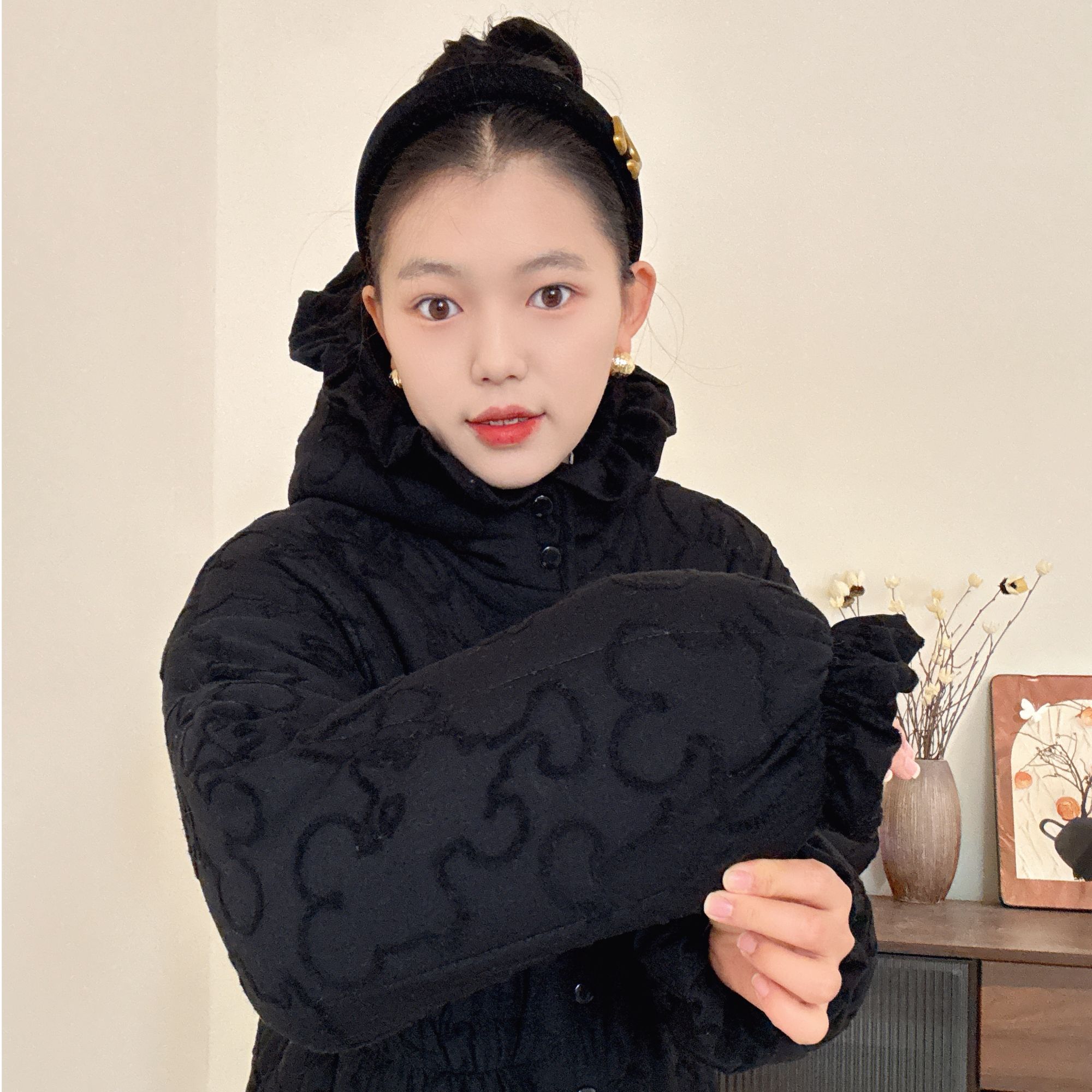 【剪绒提花】收腰花边帽大长款棉衣棉服新中式复古风保暖加厚宽松