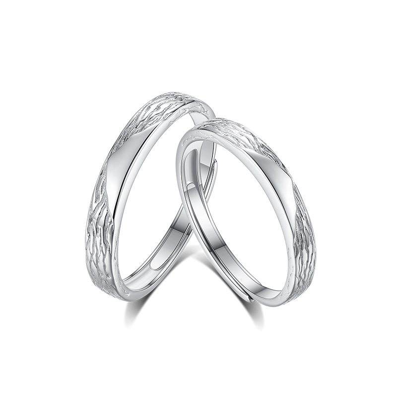 足银戒指 甜蚀冰川情侣戒指999足银小众设计感一对男女开口戒