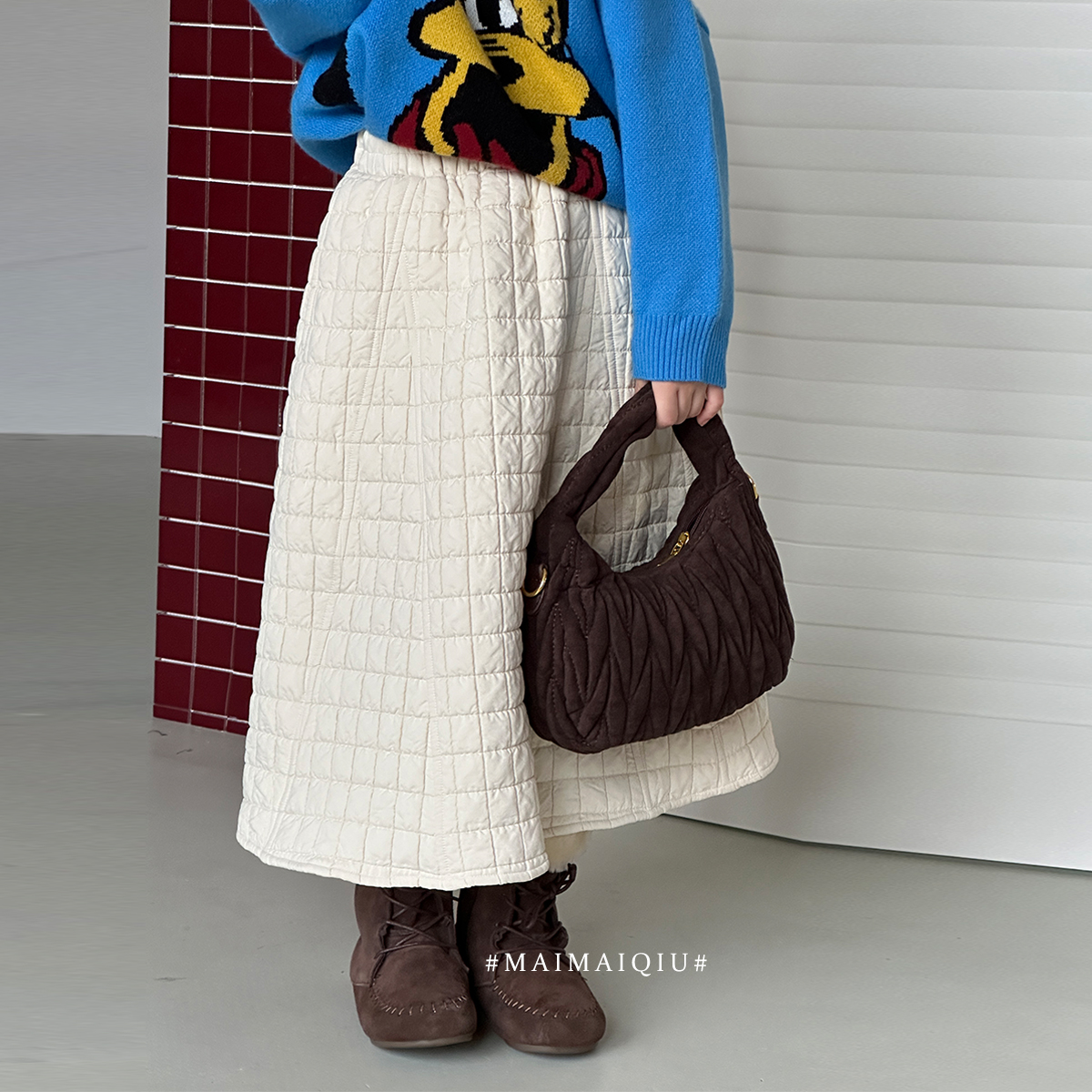 现货「麦麦秋」【风格】夹棉格子女冬季简约宽松A字裙半身裙GD2272