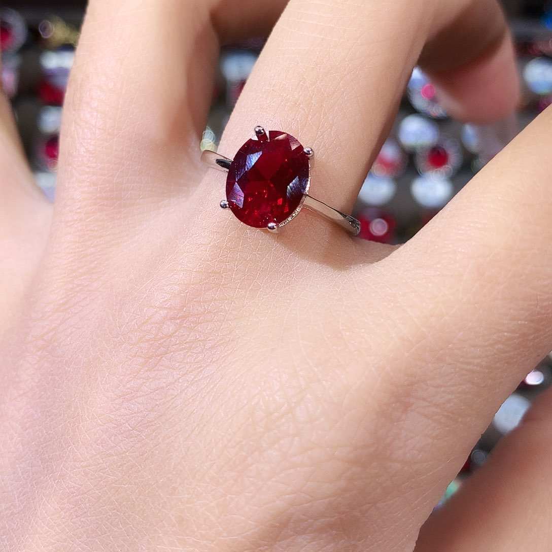 银S925镶嵌戒指红宝石酒红白810