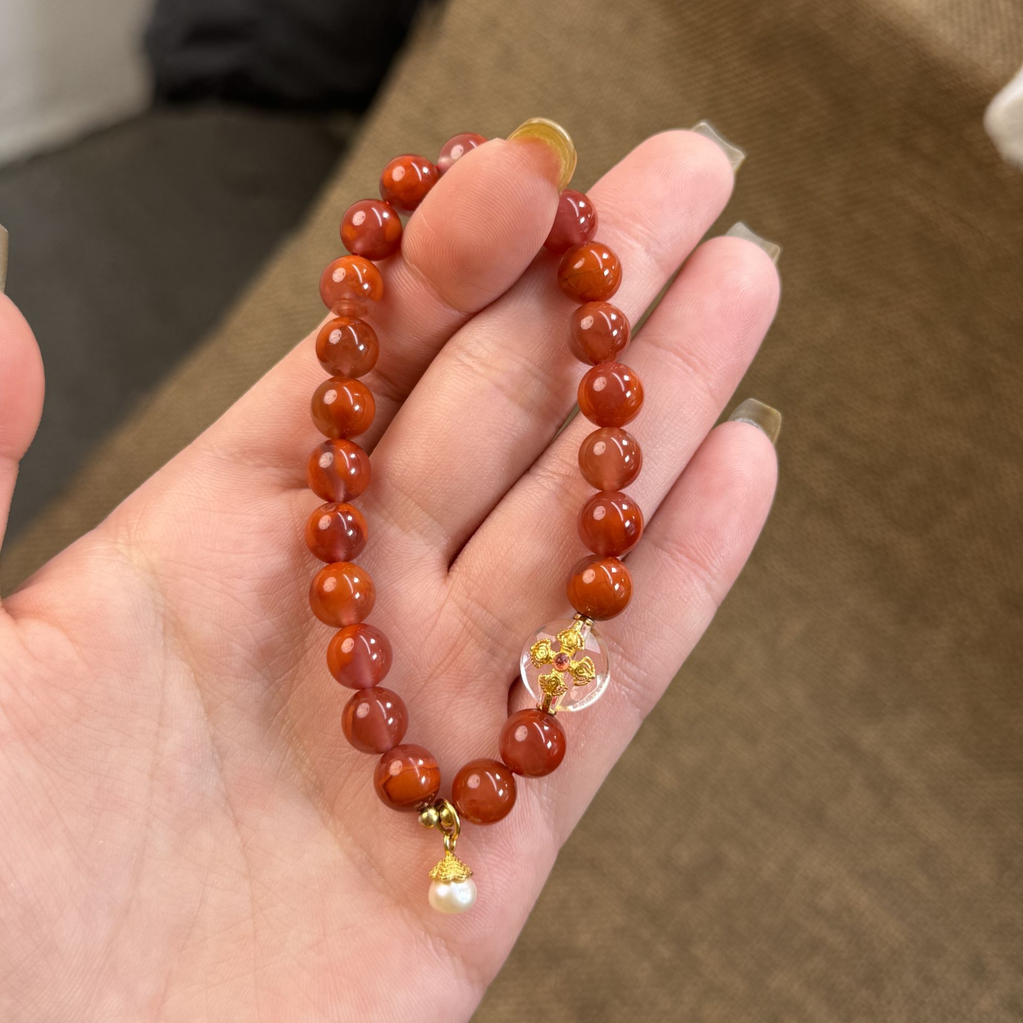 南红玛瑙单圈手串 圆珠火焰南红diy手链