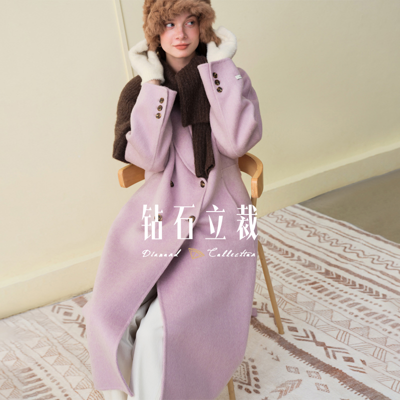 范思蓝恩西装骆驼绒双面呢大衣女冬季双排扣羊毛呢外套25FS14201
