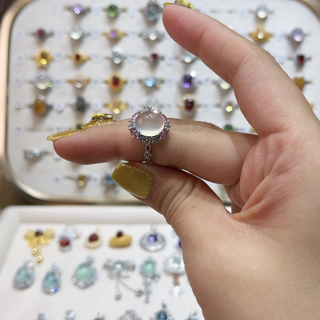 蛇纹石玉戒指银S925镶嵌