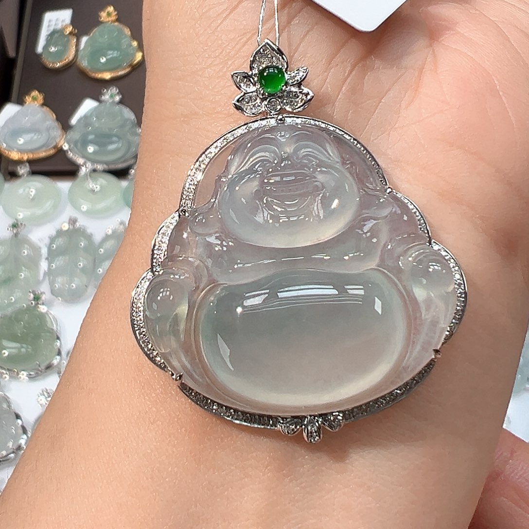 翡翠18K金镶嵌吊坠(不含链)佛公