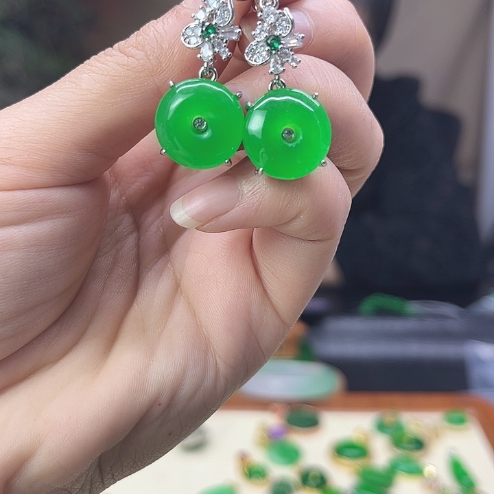 翡翠未镶嵌耳饰耳饰女