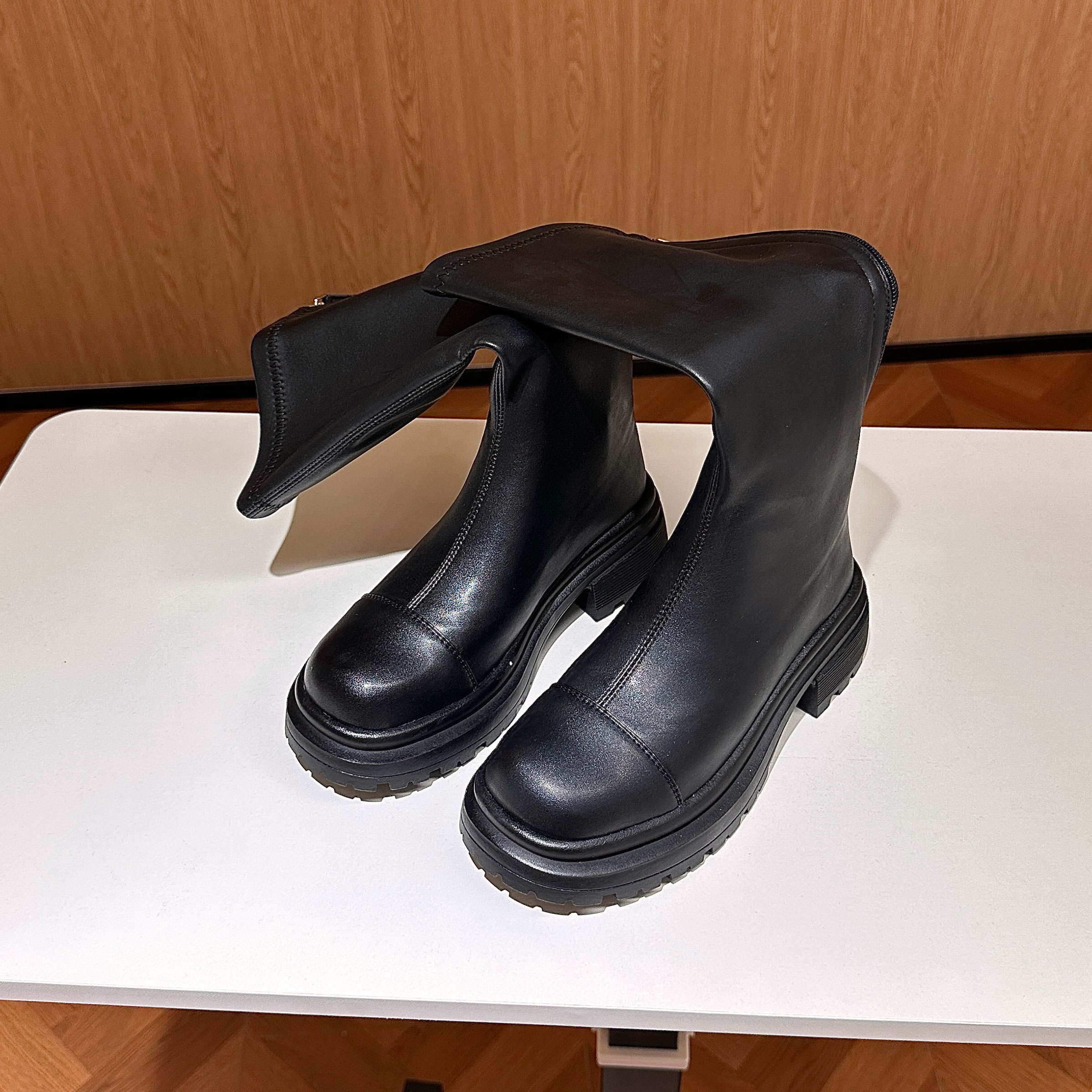 【静静老板娘】厚款高跟加绒中筒耐磨女鞋时尚女靴防滑韩版7001