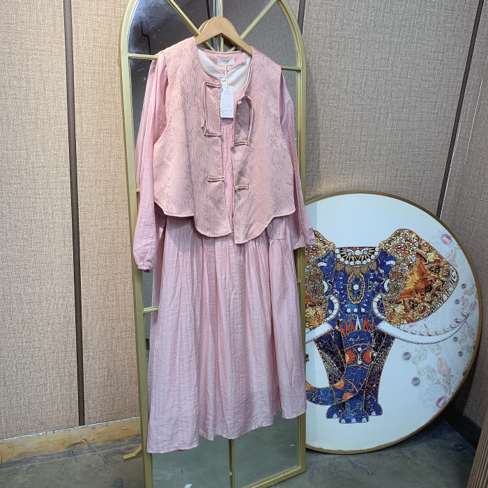 BR573孕妇粉色连衣裙两件套90-140