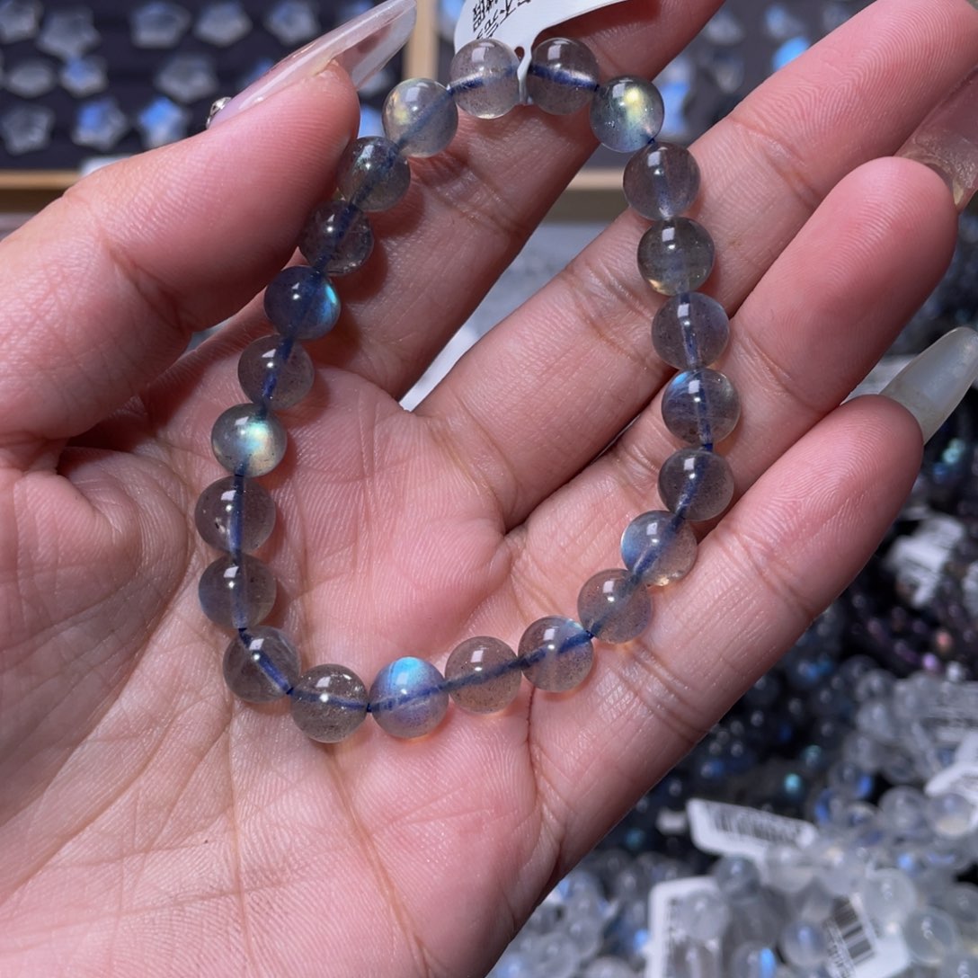 拉长石手链未镶嵌小***q拉长石手链8mm