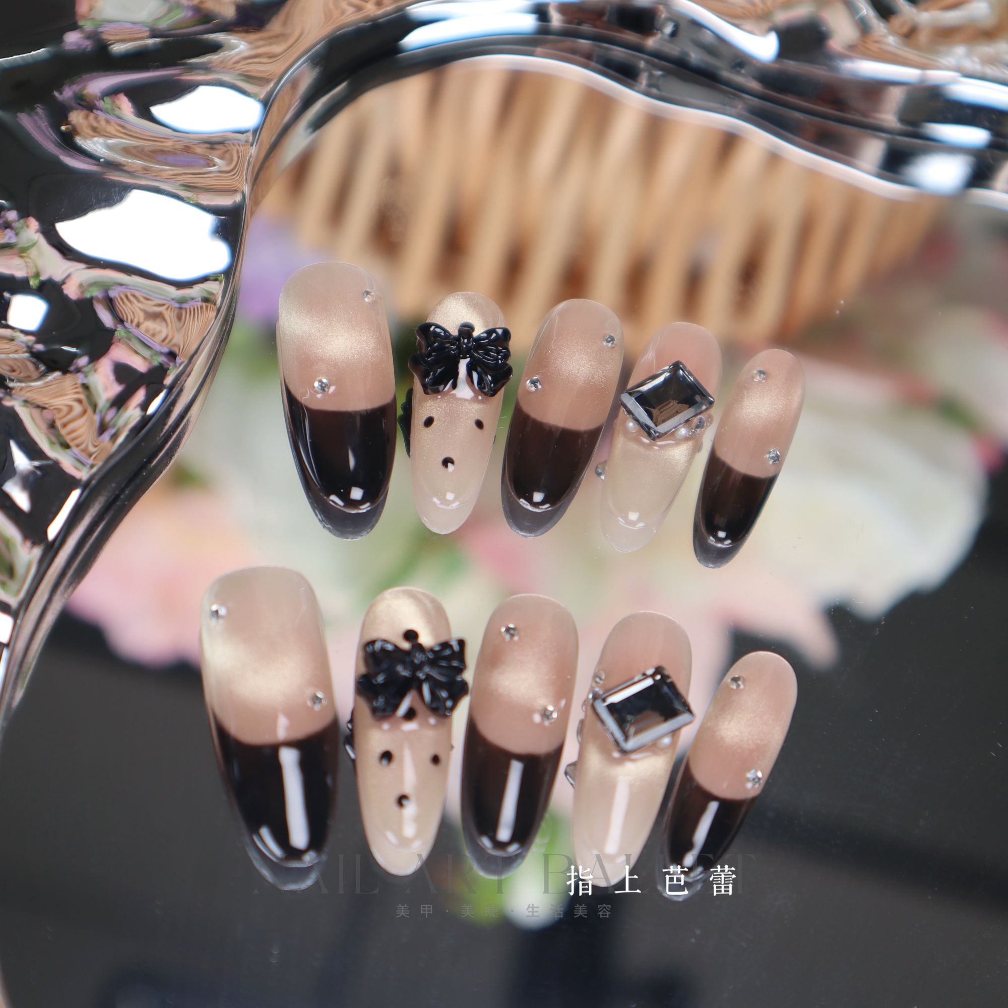 147【暗黑法式】指上芭蕾纯手工穿戴甲送工具包+收纳盒 No退No换