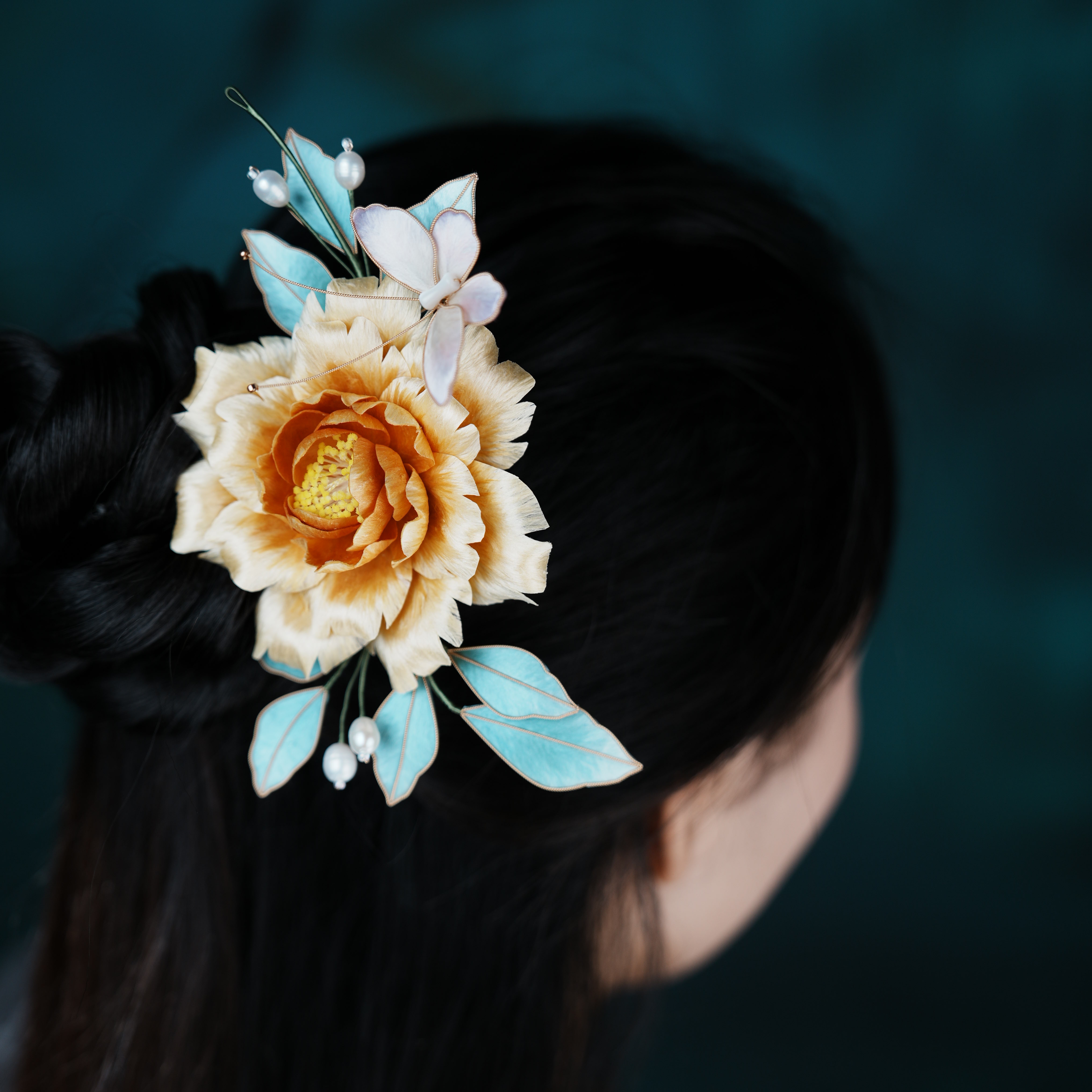 【蝶绕姚黄】绒簪阁/非遗手工绒花发簪 国风搭配送礼