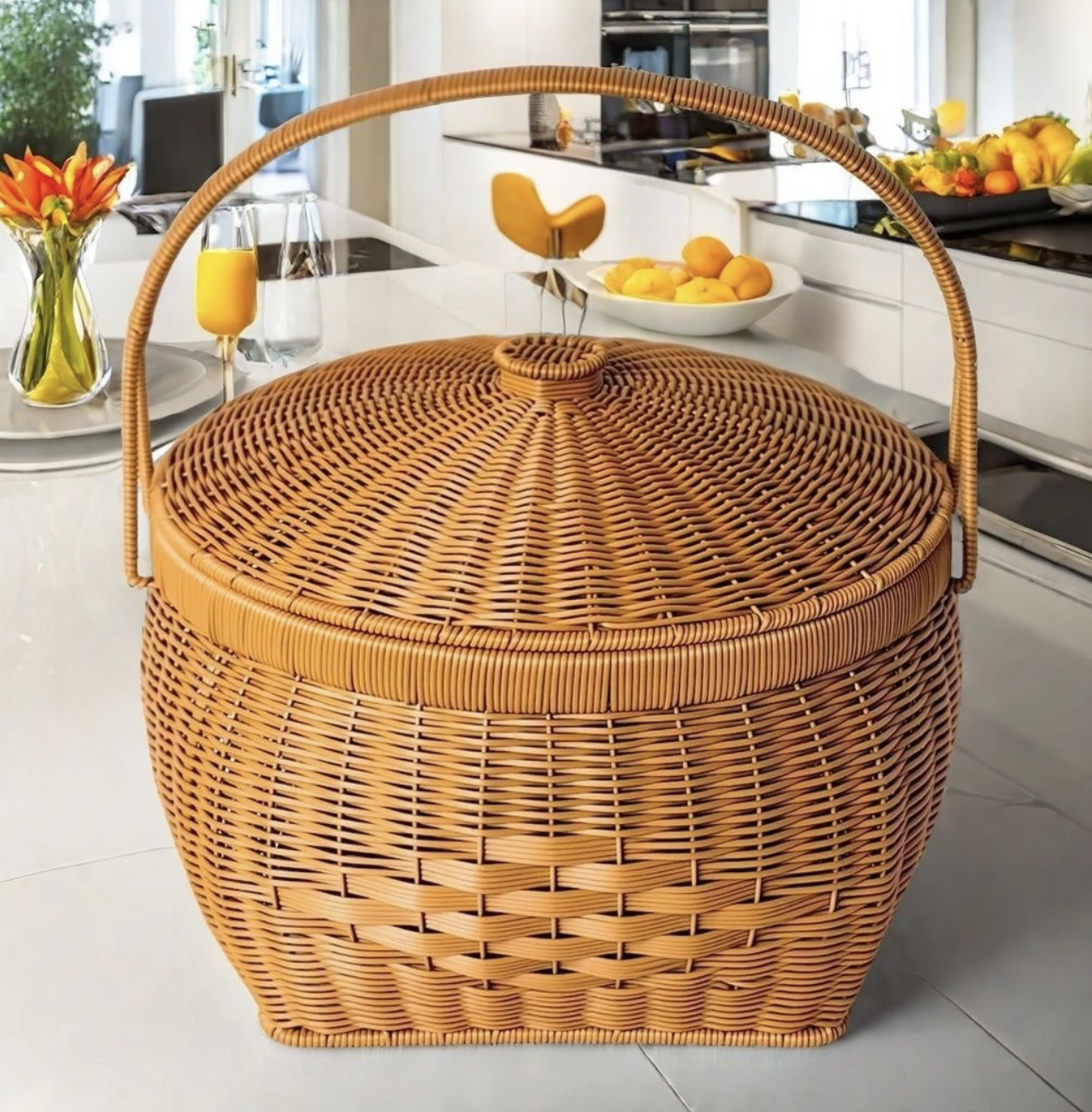 方底拜神篮新中式家用篮子仿藤直径38*高编织篮