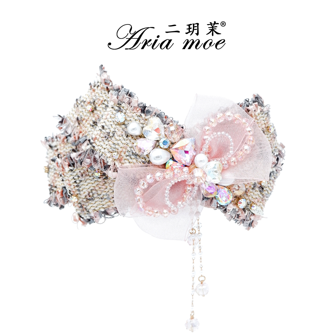 二玥茉【粉色戛纳】仙女必备高定水晶流苏懒人夹氛围感蝴蝶结大抓夹