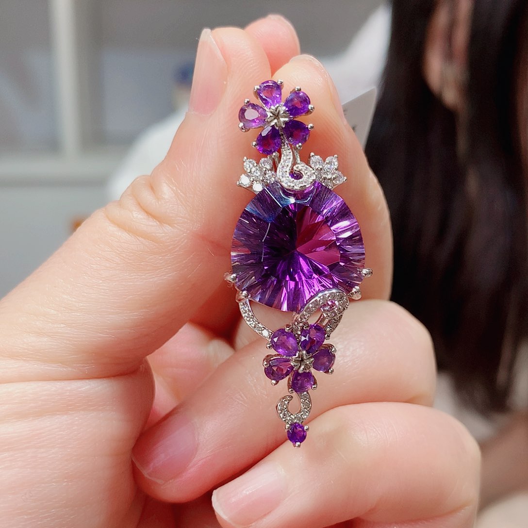 紫晶颈饰银S925镶嵌吊坠超美