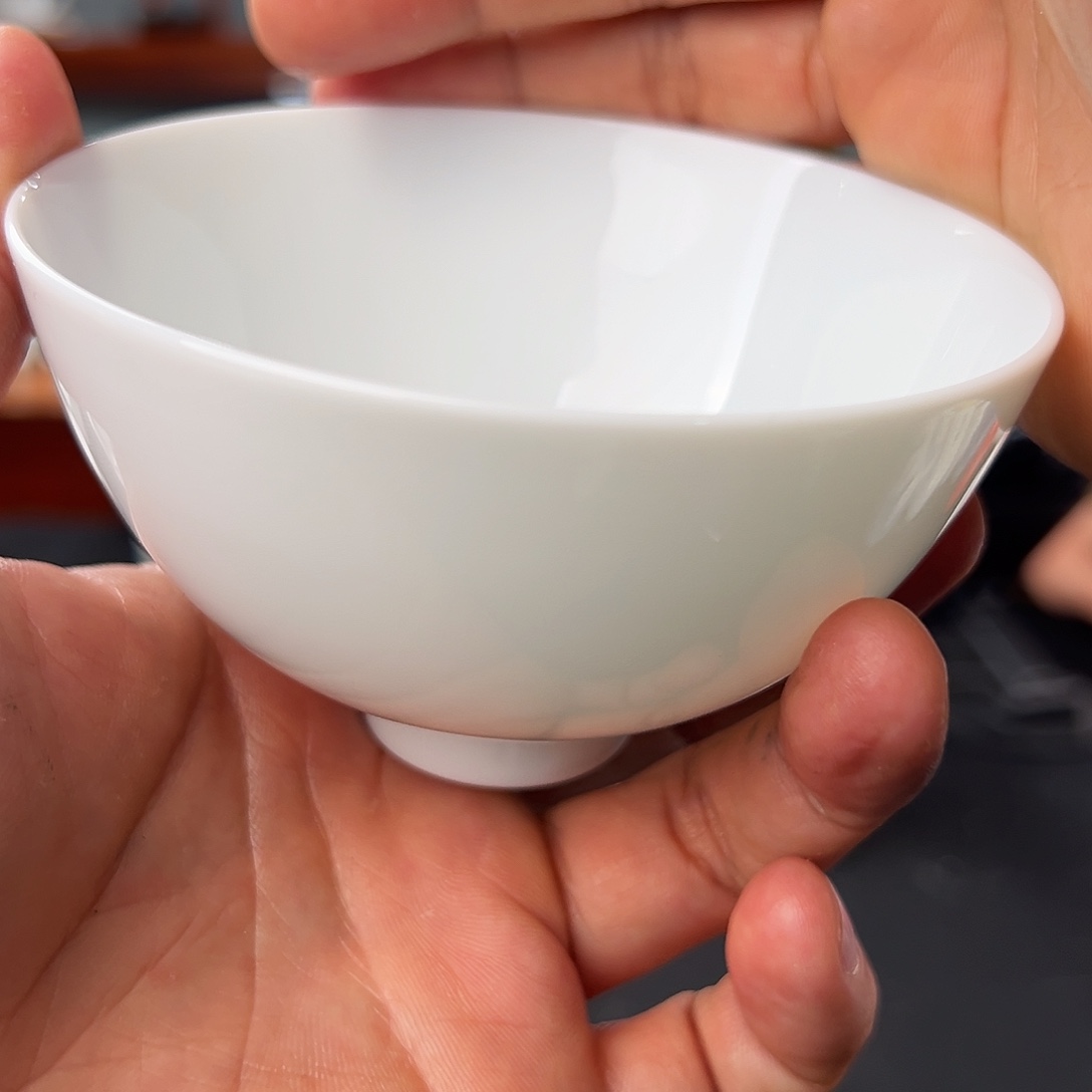 柴窑素胎大号鸡心杯一级品