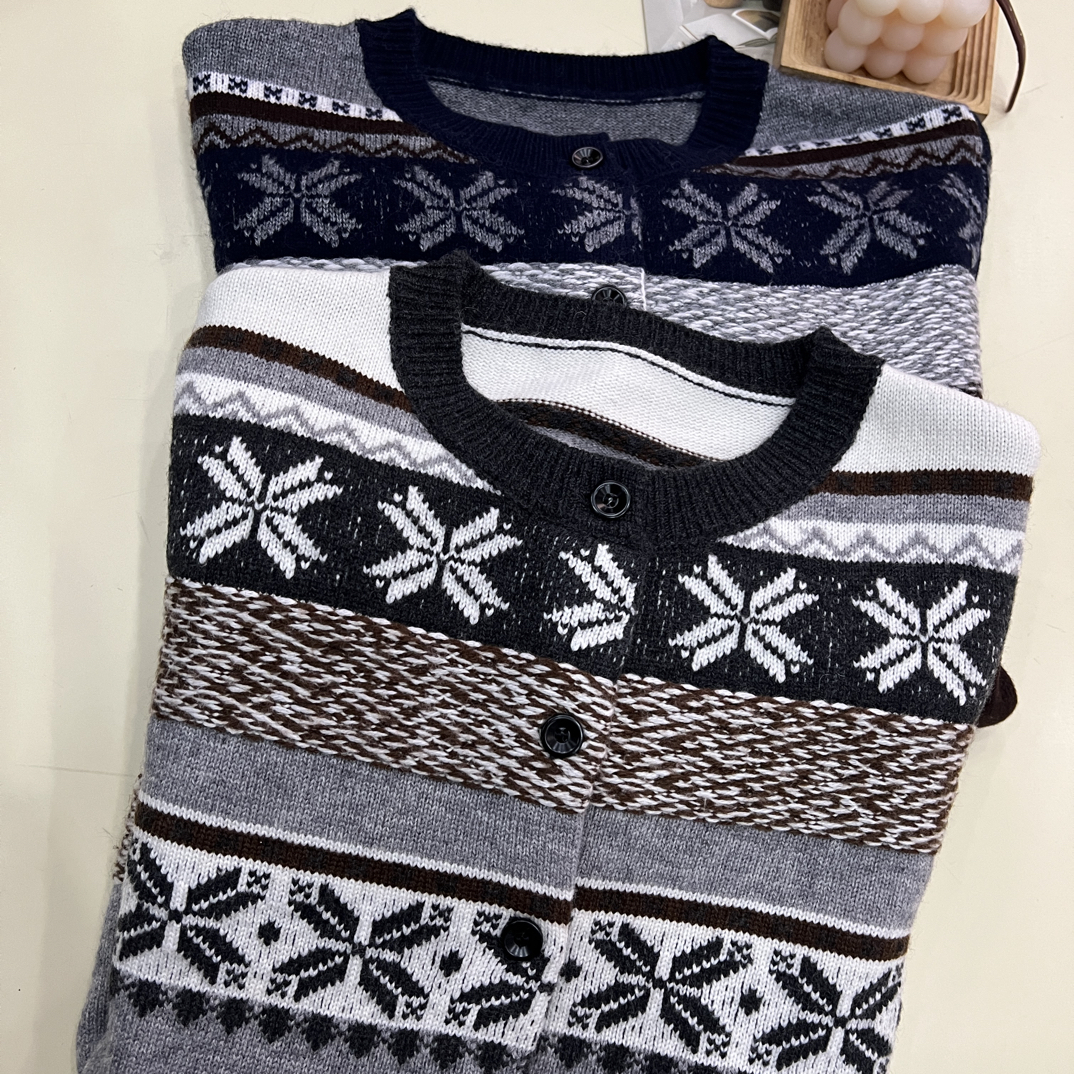 绒品 韩系雪花加厚提花开衫针织衫