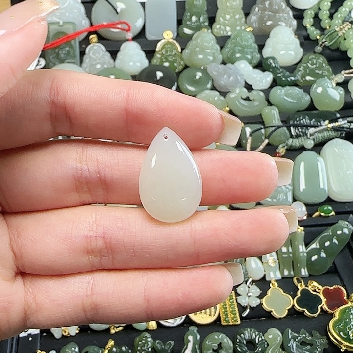 和田玉银S925镶嵌颈饰送链子送绳