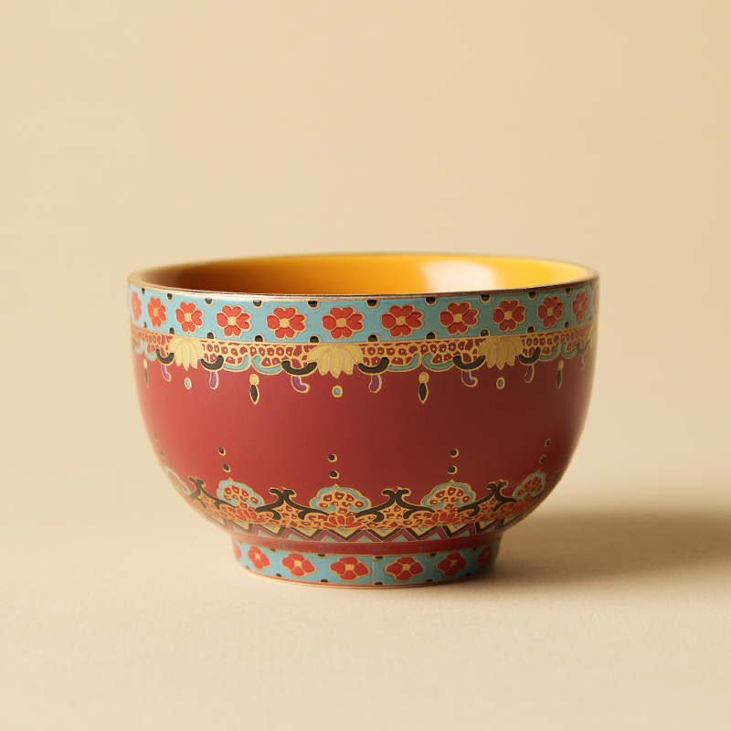 吾游茶器珐琅彩鸡油黄万花小碗杯高档陶瓷茶杯