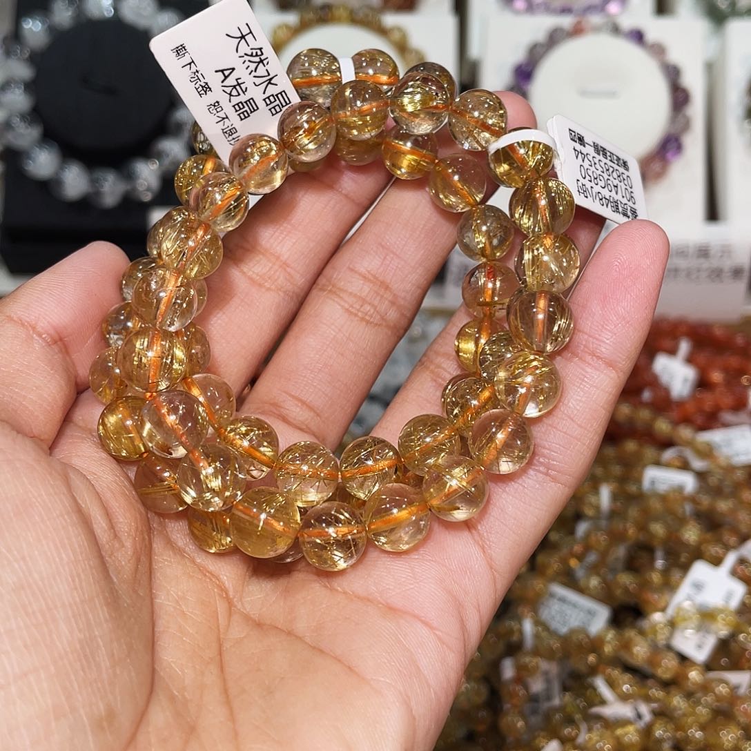 乏***发晶未镶嵌手链高品钛晶9mm3条