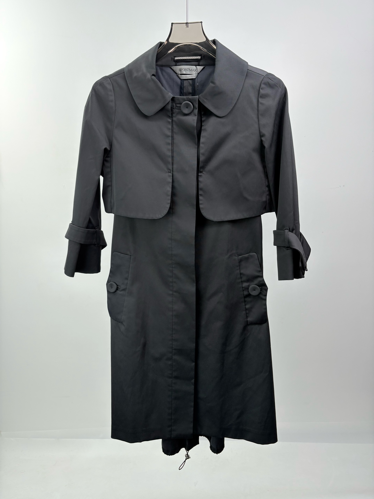 99新 YSL/圣罗兰 SPORTMAX黑色中长款风衣 36码15175