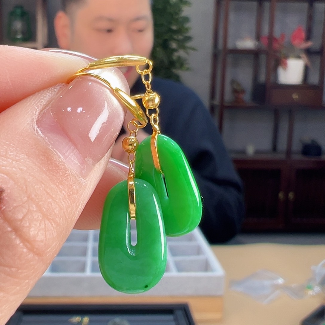 翡翠18K金镶嵌耳饰耳环32