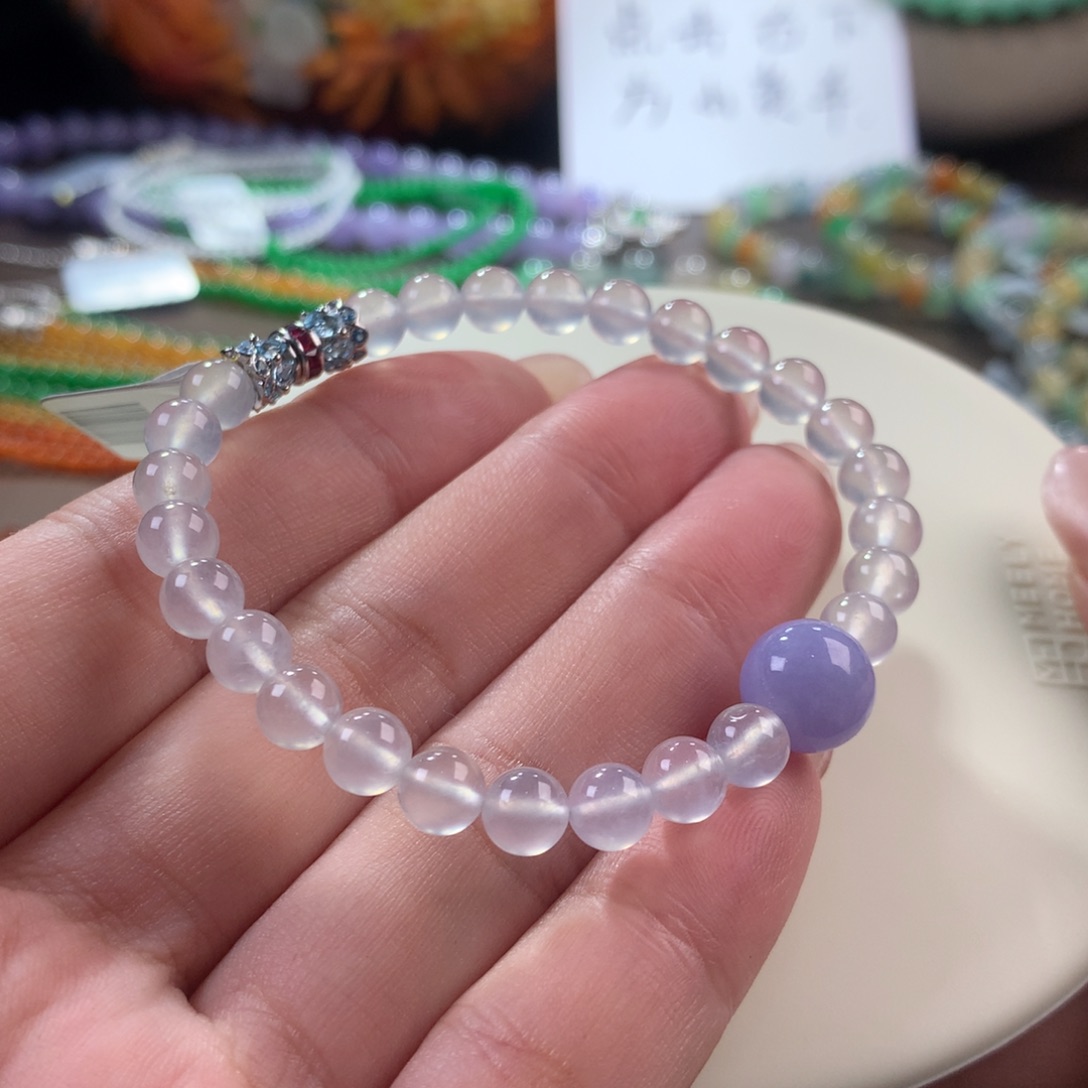翡翠手链未镶嵌翡翠高冰冰川白月光卡6+