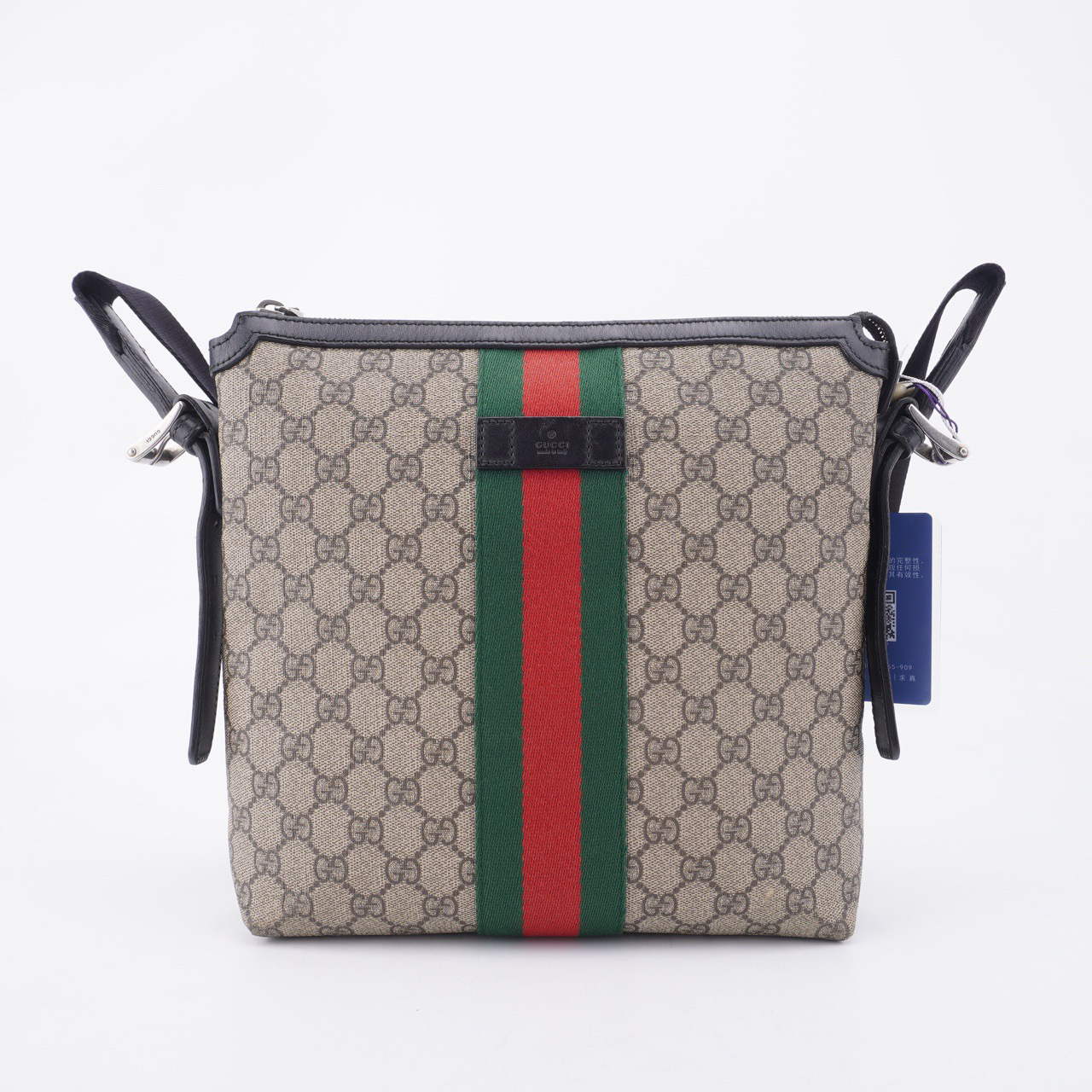 95新 GUCCI/古驰 98新古驰Gucci老花帆布拼皮邮差包25/27/6 E833