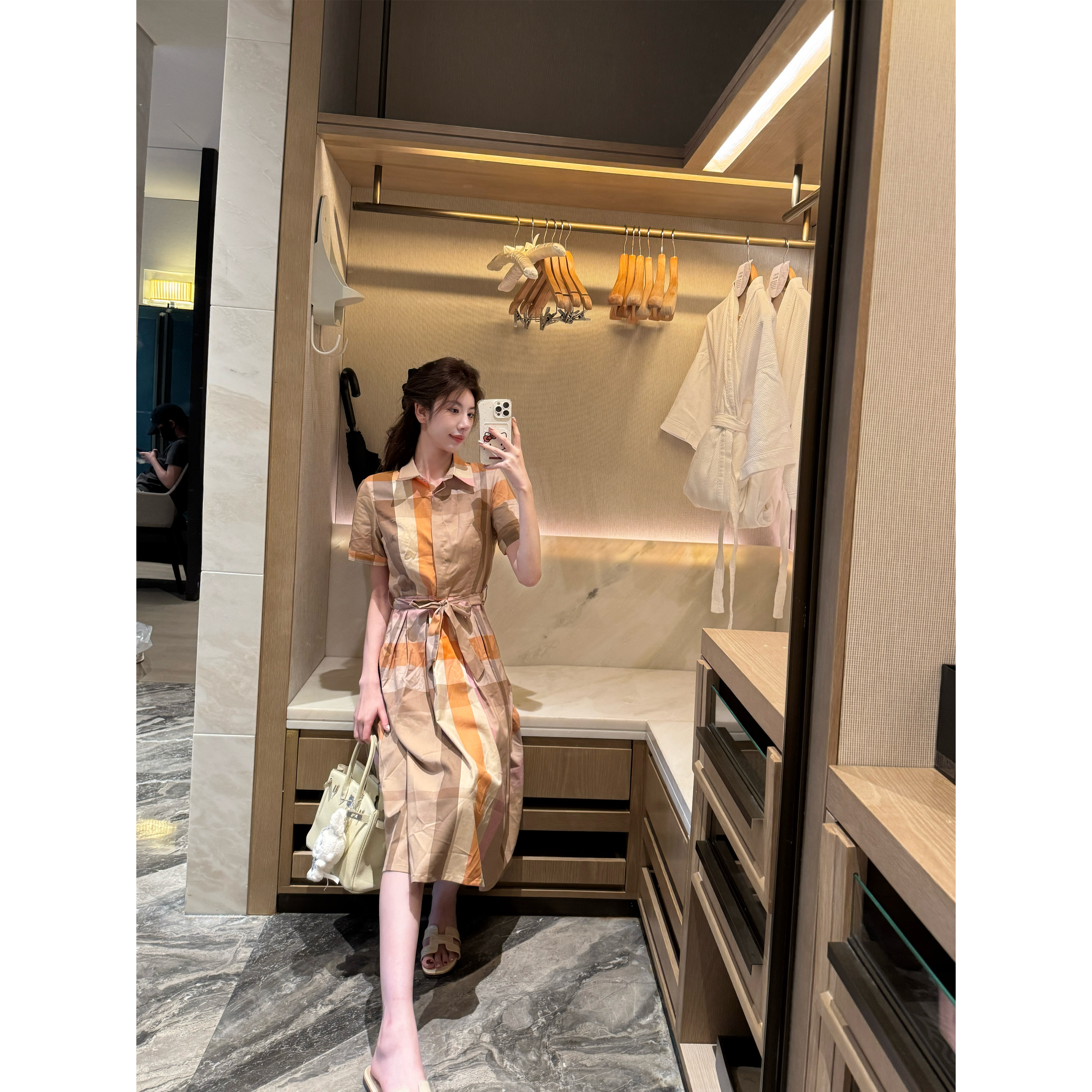 【Cikky定制】裙子格子法式方领O型不褪色常规A字裙碎花连衣裙