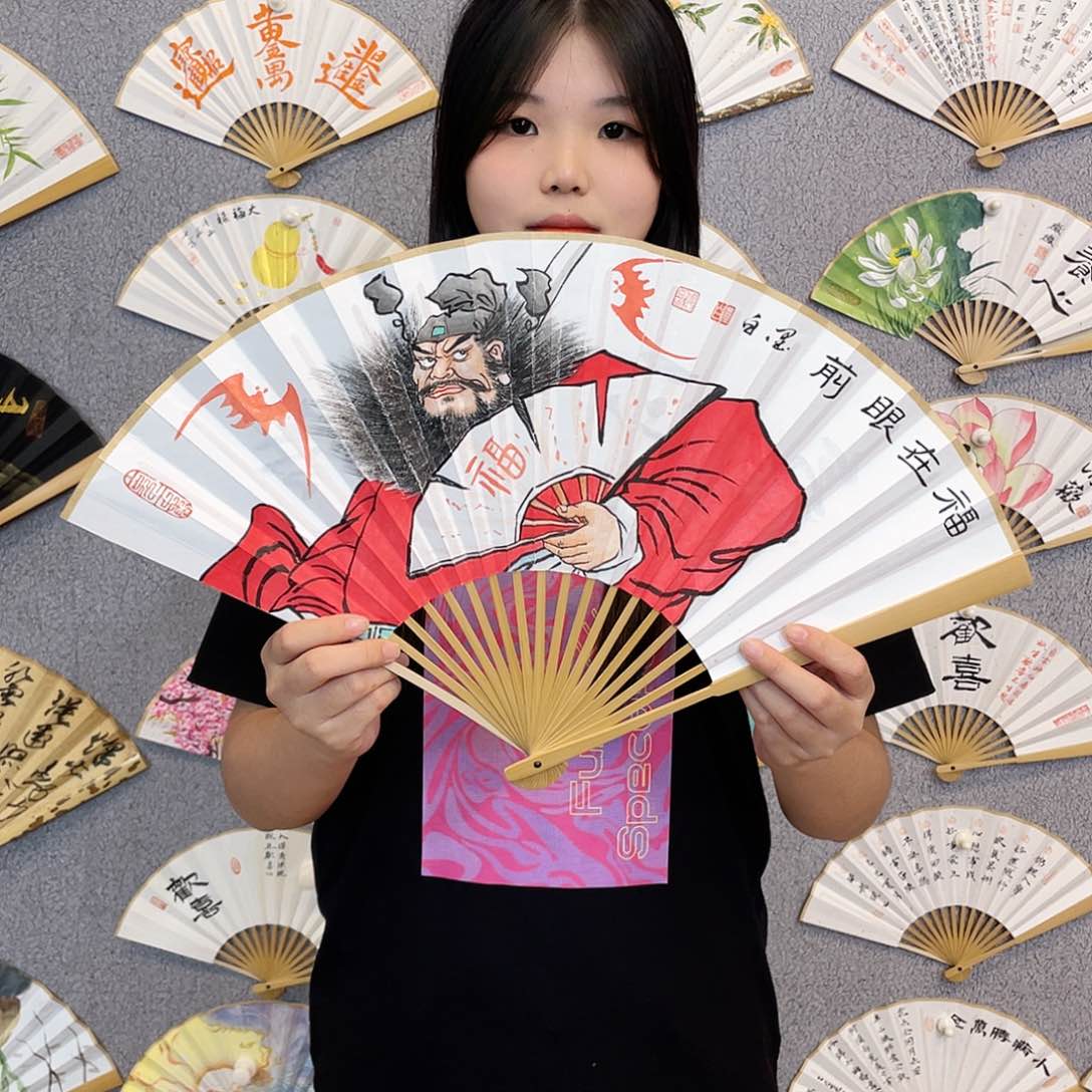 素描95寸玉竹-纯手绘-文玩扇骨（默认粘好）