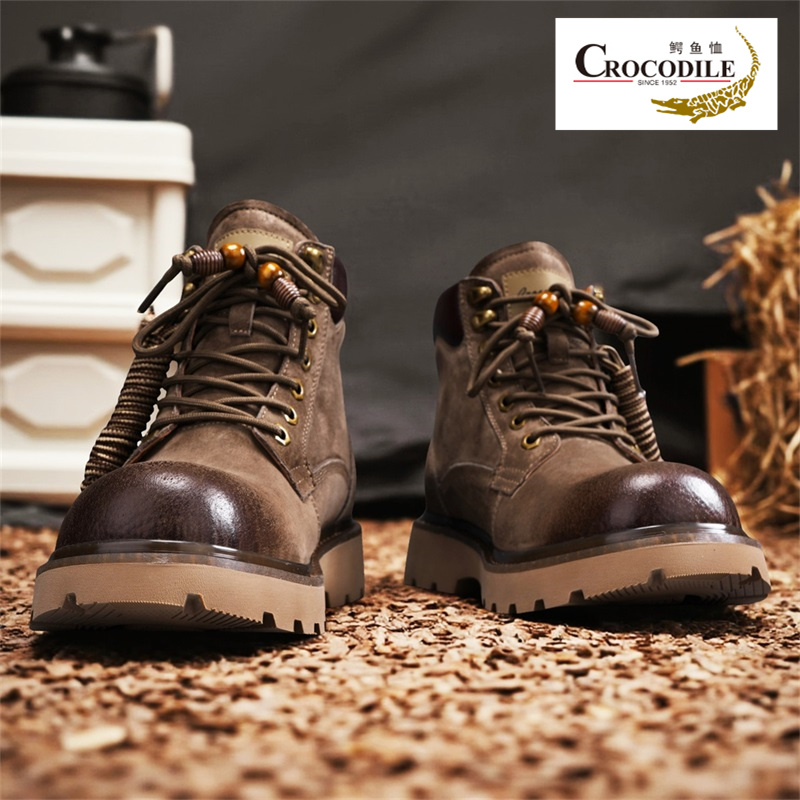 鳄鱼恤马丁靴男款冬季复古潮牌英伦风户外高帮靴防滑耐磨工装潮鞋
