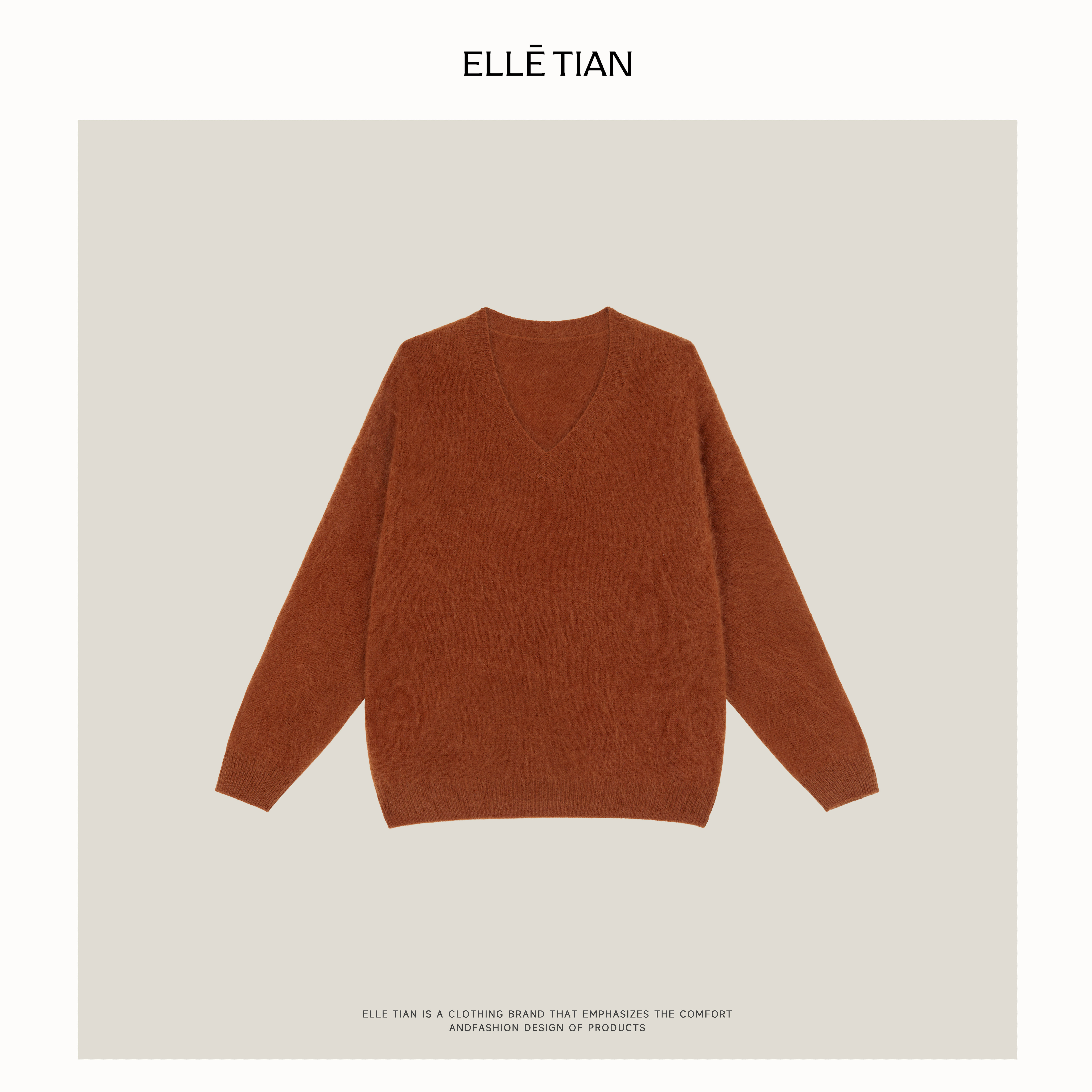 ELLETIAN "炽热"100羊毛 丰盈舒适V领毛衣EADM056
