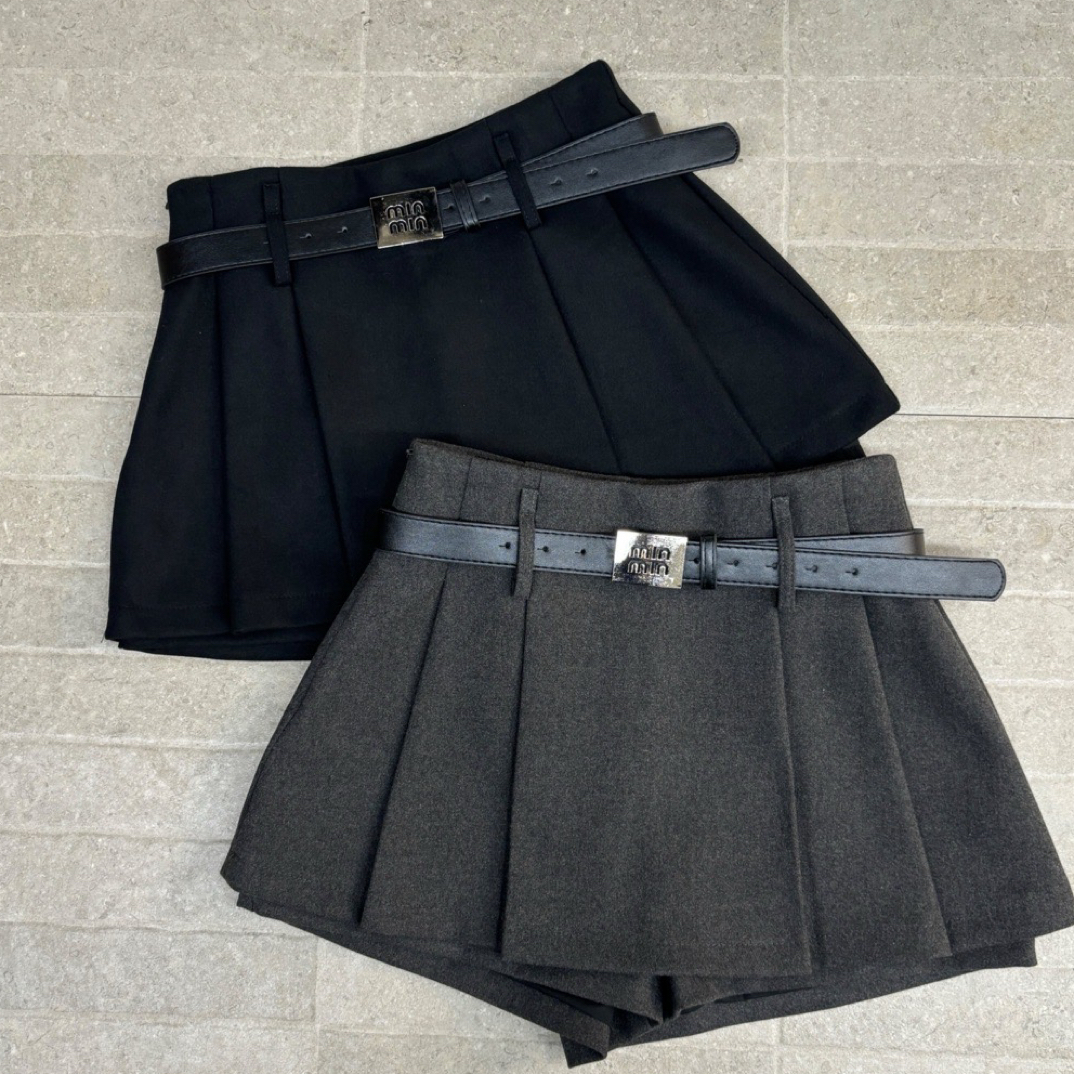 新款高品质裤裙两片式毛呢百褶高腰显瘦洋气百搭A字